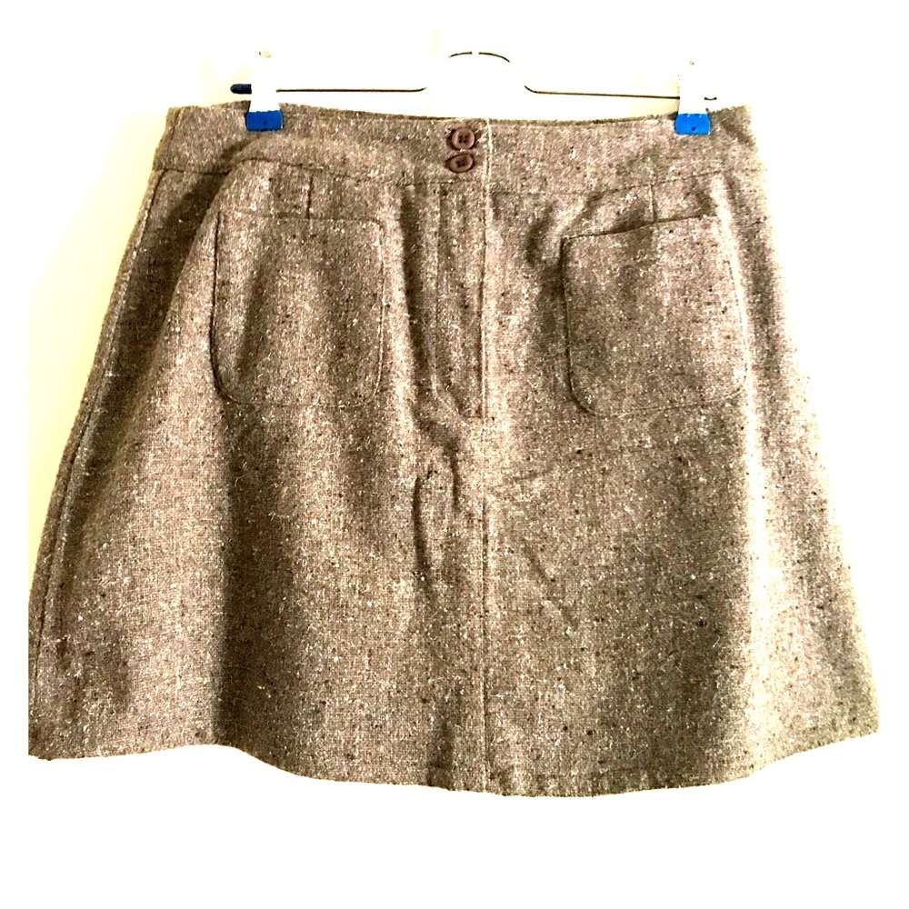 Brown Tweed Mini Skirt with Pockets
